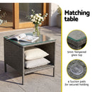 Gardeon 3PC Outdoor Bistro Set Patio Furniture Wicker Setting Chairs Table Cushion Grey-7