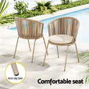 Gardeon 3PC Outdoor Bistro Set Patio Furniture Rope Setting Chairs Table Beige-7