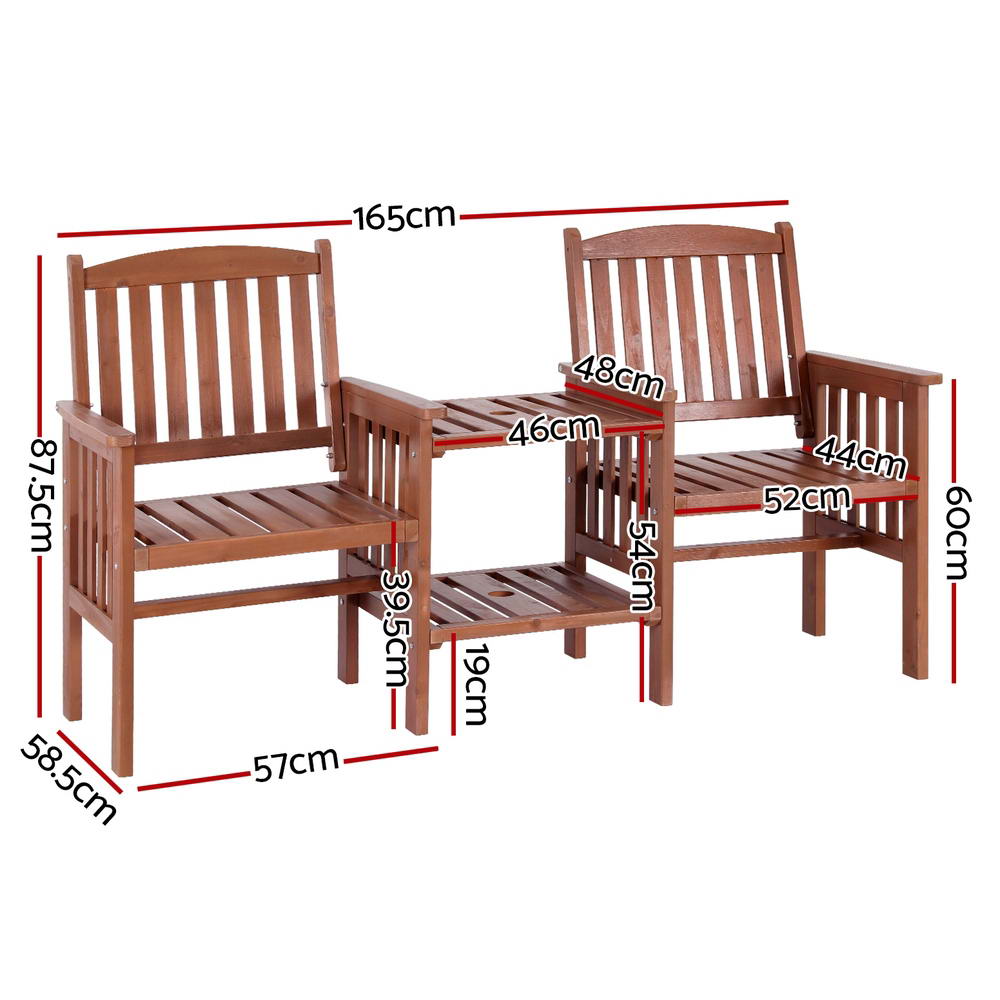 Gardeon Outdoor Garden Bench Loveseat Wooden Table Chairs Patio Furniture Brown - 0