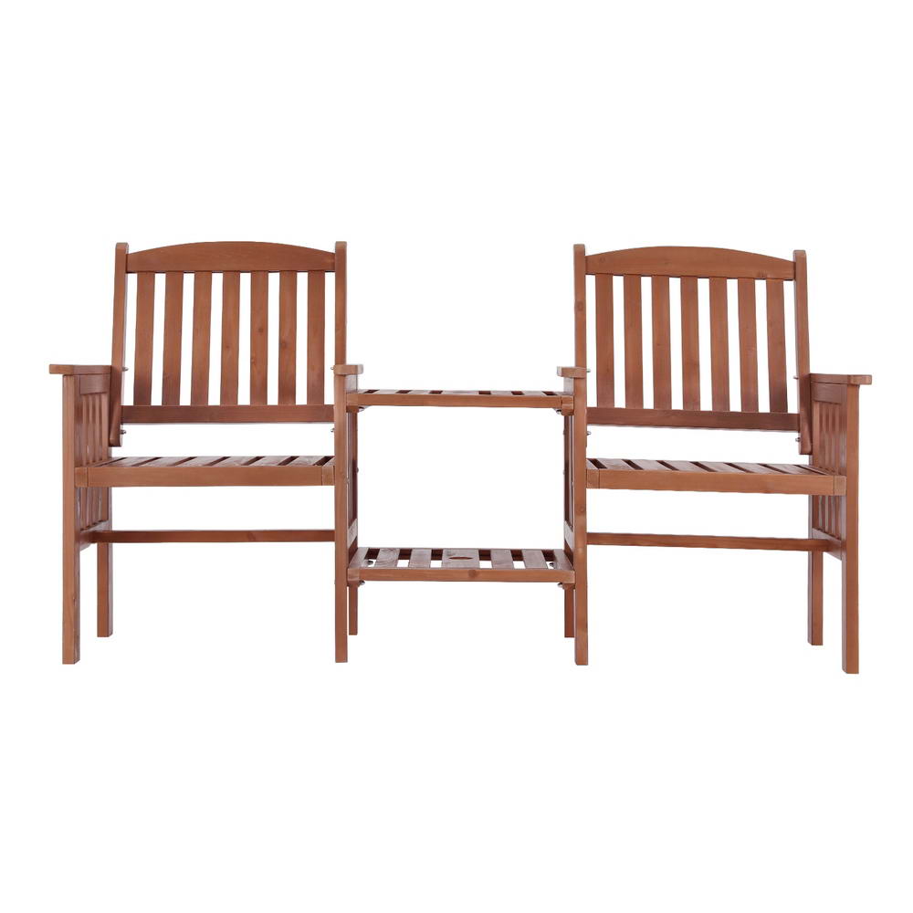 Gardeon Outdoor Garden Bench Loveseat Wooden Table Chairs Patio Furniture Brown