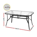 Gardeon 140CM Outdoor Dining Table Steel Frame Tempered Glass Parasol Hole Black-2