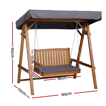 Gardeon Swing Chair Wooden Garden Bench Canopy 2 Seater Outdoor Furniture - 0