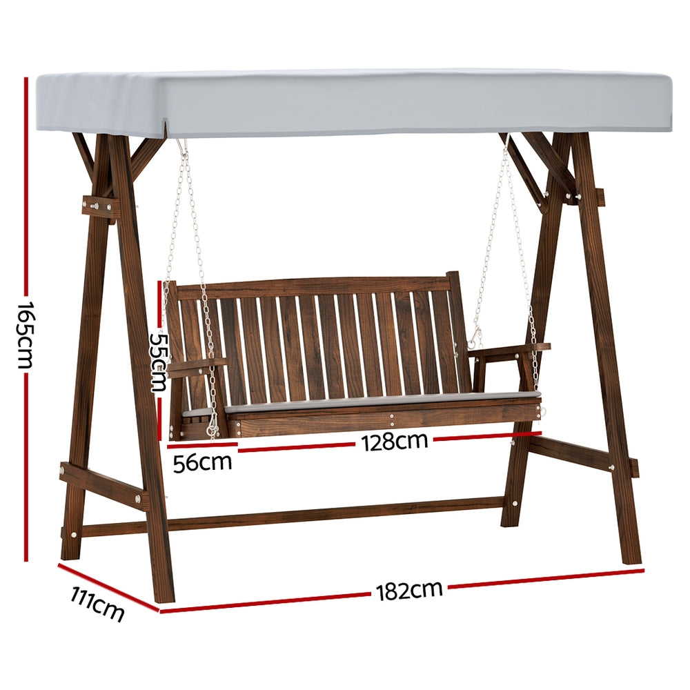 Gardeon Wooden Swing Chair Garden Bench Canopy 3 Seater Outdoor Furniture - 0