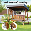 Gardeon Outdoor Wooden Swing Chair Garden Bench Canopy Cushion 3 Seater Teak-5