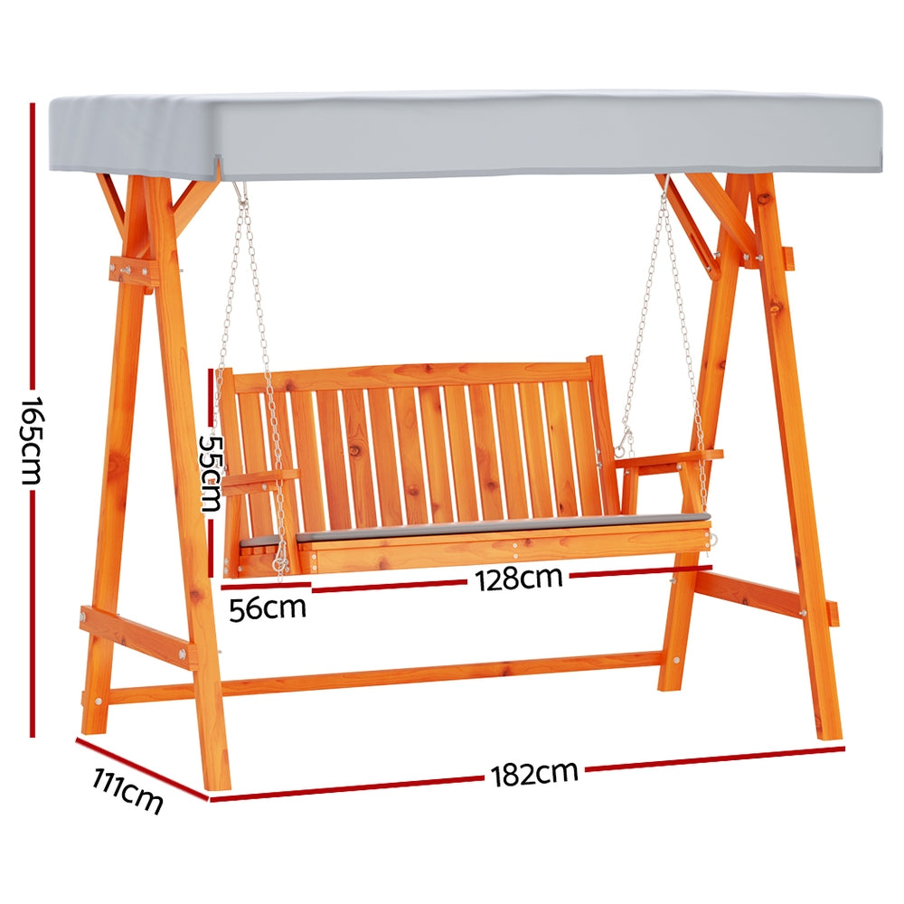 Gardeon Wooden Swing Chair Garden Bench Canopy 3 Seater Outdoor Furniture - 0