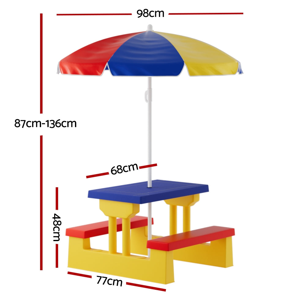 Keezi Kids Outdoor Table and Chairs Set Picnic Bench Umbrella Children Indoor - 0