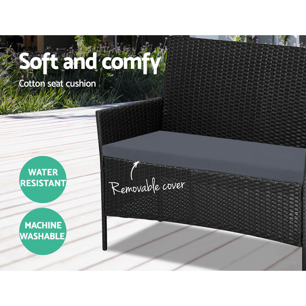 Gardeon 4 Seater Outdoor Sofa Set Wicker Setting Table Chair Furniture Black