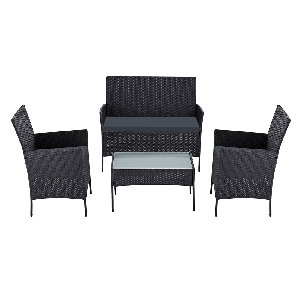 Gardeon 4 Seater Outdoor Sofa Set with Storage Cover Wicker Table Chair Black