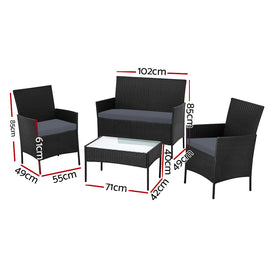 Gardeon 4 Seater Outdoor Sofa Set with Storage Cover Wicker Table Chair Black - 0