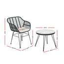 Gardeon 3PC Outdoor Furniture Bistro Set Lounge Setting Table Chairs Cushion Patio Grey-2