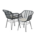 Gardeon 3PC Outdoor Furniture Bistro Set Lounge Setting Table Chairs Cushion Patio Grey-4