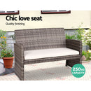 Gardeon 4 PCS Outdoor Sofa Set with Storage Cover Rattan Chair Furniture Grey-4