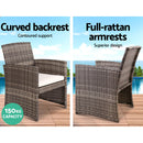 Gardeon 4 PCS Outdoor Sofa Set with Storage Cover Rattan Chair Furniture Grey-5
