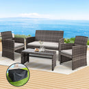 Gardeon 4 PCS Outdoor Sofa Set with Storage Cover Rattan Chair Furniture Grey-1