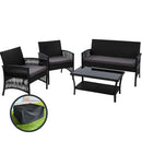 Gardeon 4PCS OutdoorSofa Set with Storage Cover Wicker Harp Chair Table Black-7