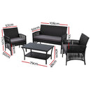 Gardeon 4PCS OutdoorSofa Set with Storage Cover Wicker Harp Chair Table Black-2