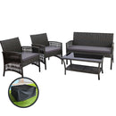 Gardeon 4PCS Outdoor Sofa Set with Storage Cover Wicker Harp Chair Table Grey-7