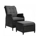 Gardeon Recliner Chair Sun lounge Wicker Lounger Outdoor Furniture Patio Adjustable Black-2