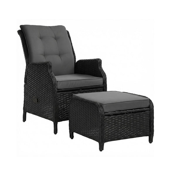 Gardeon Recliner Chair Sun lounge Wicker Lounger Outdoor Furniture Patio Adjustable Black