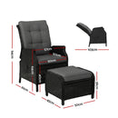 Gardeon Recliner Chair Sun lounge Wicker Lounger Outdoor Furniture Patio Adjustable Black-3