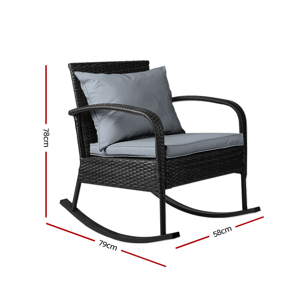 Gardeon Outdoor Furniture Rocking Chair Wicker Garden Patio Lounge Setting Black - 0