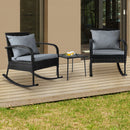 Gardeon 3PC Rocking Chair Table Wicker Outdoor Furniture Patio Bistro Set Black-7