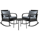 Gardeon 3PC Rocking Chair Table Wicker Outdoor Furniture Patio Bistro Set Black-8