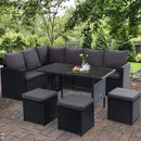 Gardeon Outdoor Dining Set Sofa Lounge Setting Chairs Table Ottoman Black Cover-8