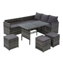 Gardeon Outdoor Furniture Dining Setting Sofa Set Lounge Wicker 9 Seater Mixed Grey-1