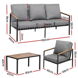 Gardeon 5 Seater Outdoor Sofa Set 4PCS Table Chair Garden Bench Patio Furniture - 0