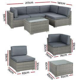 Gardeon 5-Piece Outdoor Sofa Set Wicker Couch Lounge Setting 4 Seater Grey - 0