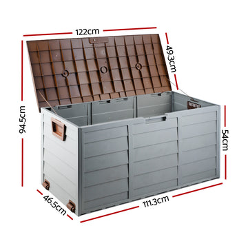 Gardeon Outdoor Storage Box 290L Lockable Organiser Garden Deck Shed Tool Brown - 0