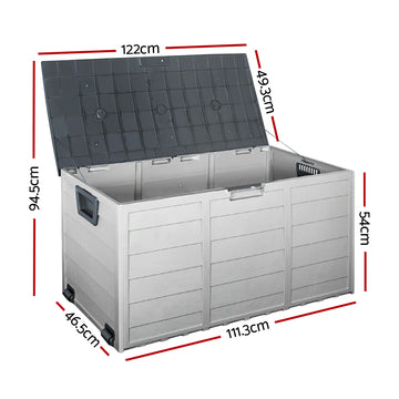 Gardeon Outdoor Storage Box 290L Lockable Organiser Garden Deck Shed Tool Grey - 0