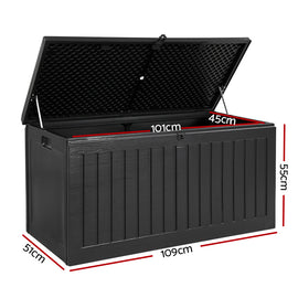 Gardeon Outdoor Storage Box 270L Container Lockable Garden Bench Tool Shed Black - 0