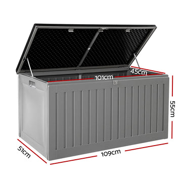 Gardeon Outdoor Storage Box 270L Container Lockable Garden Bench Tool Shed Grey - 0