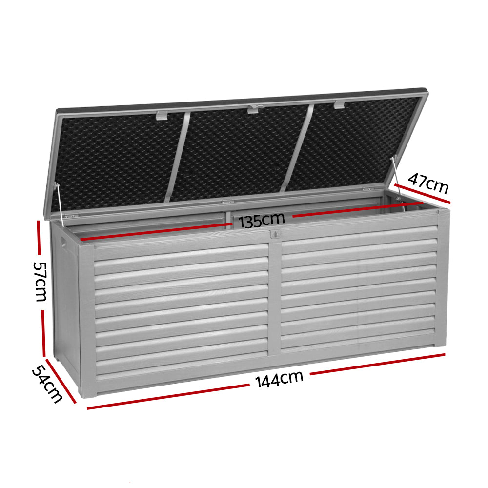 Gardeon Outdoor Storage Box 390L Container Lockable Garden Bench Tools Toy Shed Black - 0