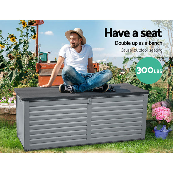 Gardeon Outdoor Storage Box 390L Container Lockable Garden Bench Tools Toy Shed Black