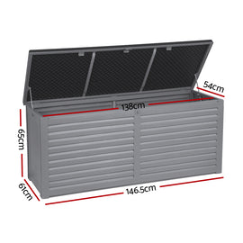 Gardeon Outdoor Storage Box 490L Container Lockable Garden Bench Tools Toy Shed Black - 0