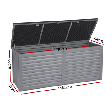 Gardeon Outdoor Storage Box 490L Container Lockable Garden Bench Tools Toy Shed Black - 0