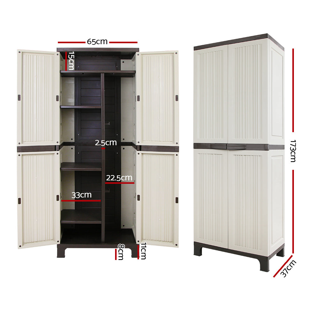 Gardeon Outdoor Storage Cabinet Box 173cm Lockable Cupboard Sheds Garage Adjustable Beige