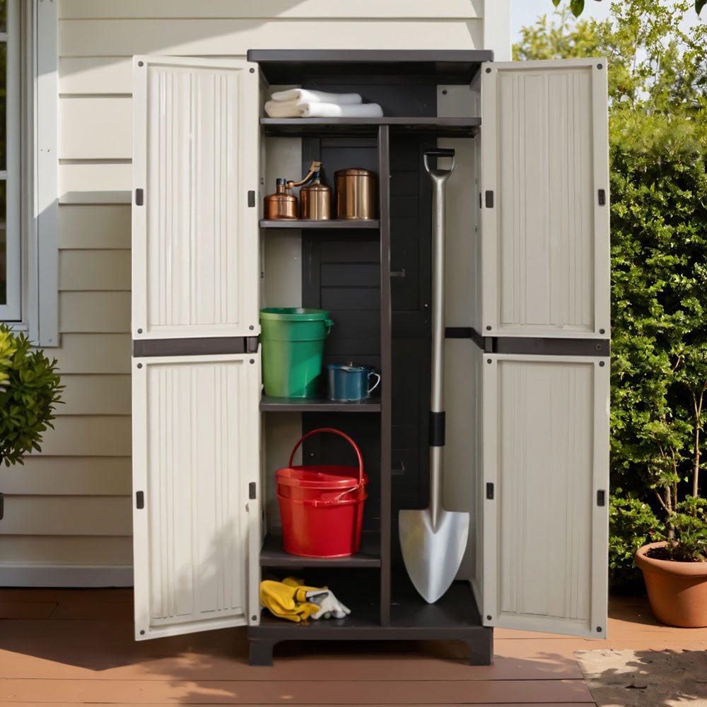 Gardeon Outdoor Storage Cabinet Box 173cm Lockable Cupboard Sheds Garage Adjustable Beige