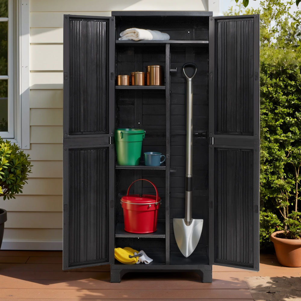 Gardeon Outdoor Storage Cabinet Box 173cm Lockable Cupboard Sheds Garage Adjustable Black