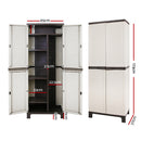 Gardeon Outdoor Storage Cabinet Box 173cm Lockable Cupboard Sheds Adjustable Rattan Beige-4