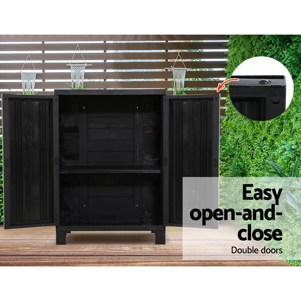 Gardeon Outdoor Storage Cabinet Box 92cm Lockable Cupboard Sheds Garage Adjustable Black