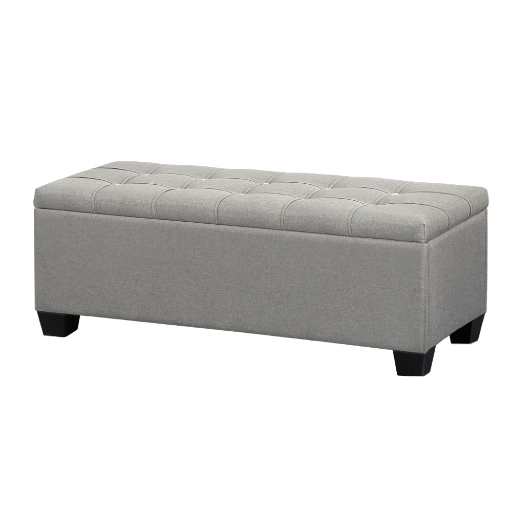 Artiss Storage Ottoman Blanket Box 97cm Button Linen Grey