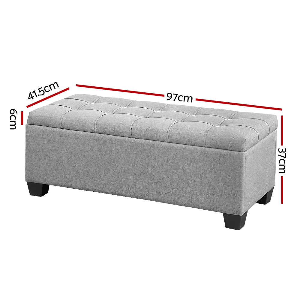 Artiss Storage Ottoman Blanket Box 97cm Button Linen Grey