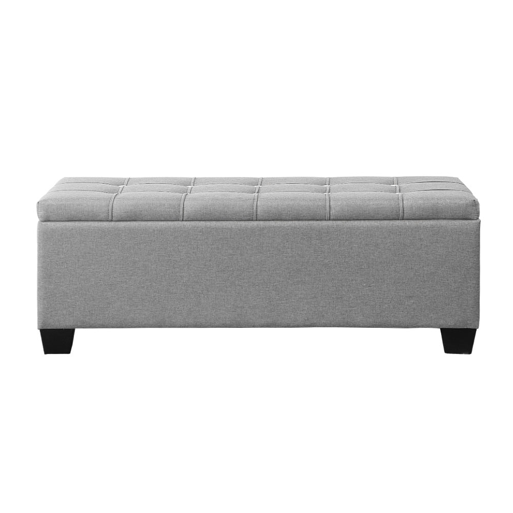 Artiss Storage Ottoman Blanket Box 97cm Button Linen Grey