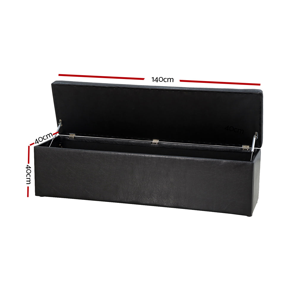 Artiss Storage Ottoman Blanket Box 140cm Leather Black - 0