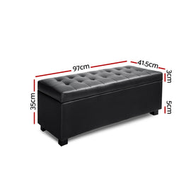 Artiss Storage Ottoman Blanket Box 97cm Leather Black - 0