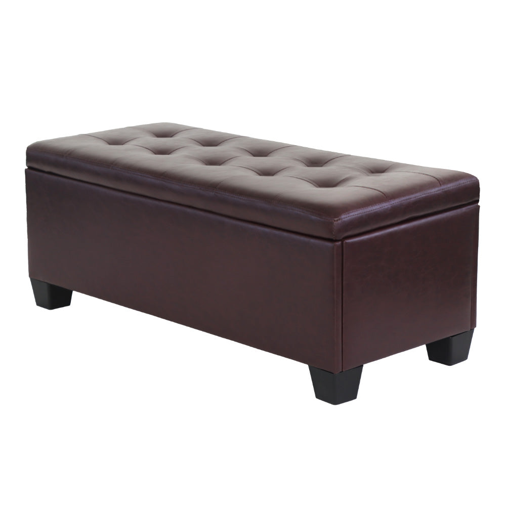 Artiss Storage Ottoman Blanket Box 97cm Leather Brown